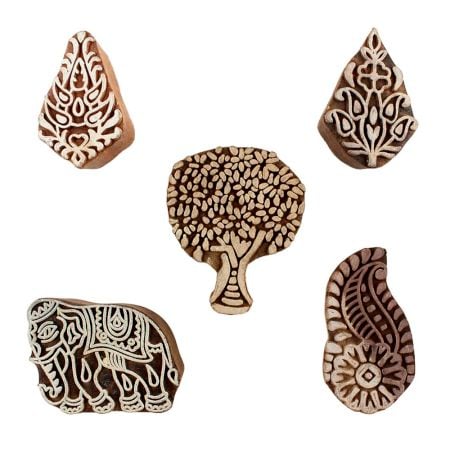 Set of 5 Piece New Mix Wooden Printing Blocks